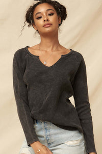 Fun Fest Vintage Split-Neck Thermal Waffle Top - ShopPromesa