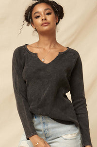 Fun Fest Vintage Split-Neck Thermal Waffle Top - ShopPromesa