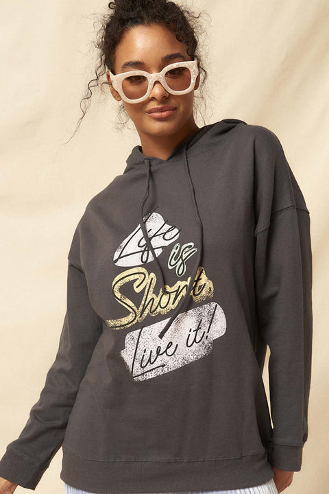 Life Is Short Garment-Dyed Graphic Hoodie - ShopPromesa