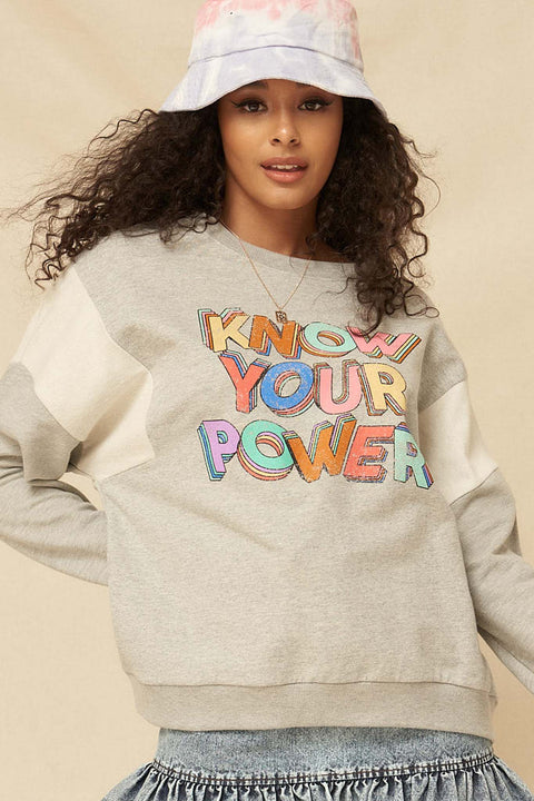 Know Your Power Vintage Graphic Sweatshirt, Heather Grey / M