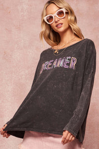 Dreamer Vintage-Washed Long-Sleeve Graphic Tee - ShopPromesa