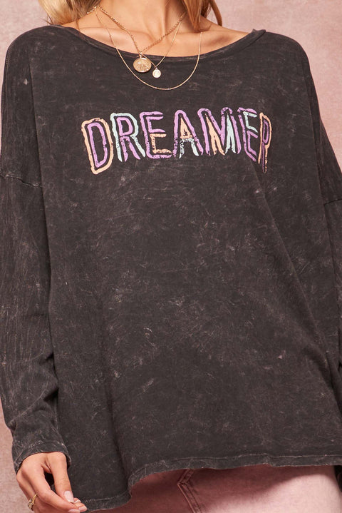 Dreamer Vintage-Washed Long-Sleeve Graphic Tee - ShopPromesa