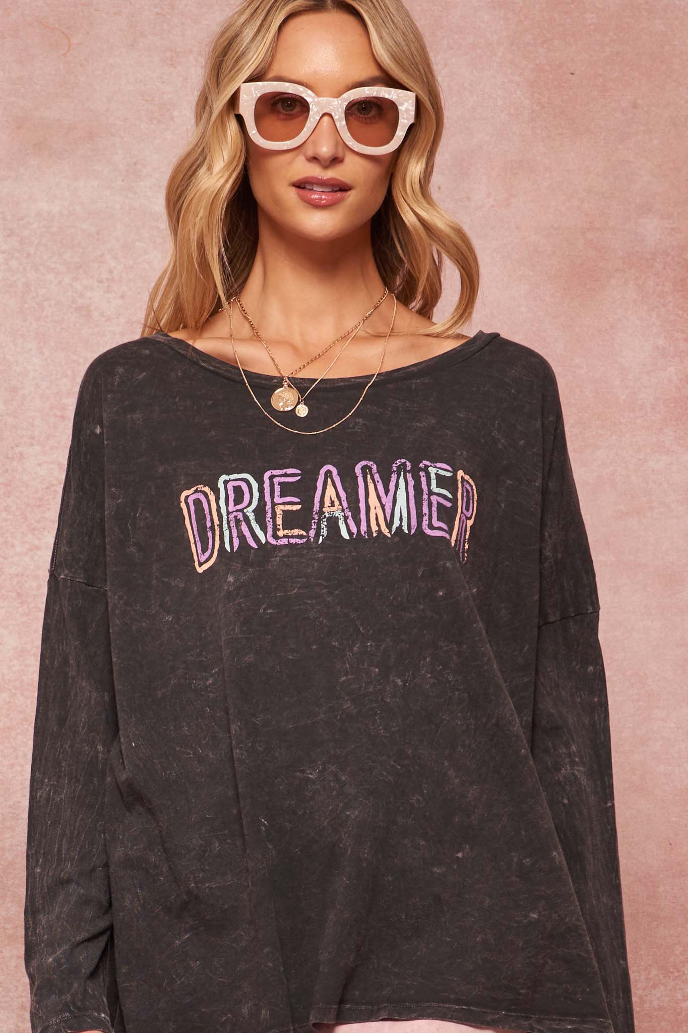 Dreamer Vintage-Washed Long-Sleeve Graphic Tee - ShopPromesa