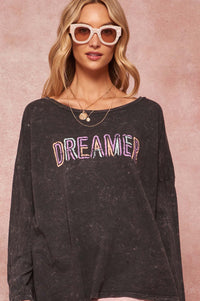 Dreamer Vintage-Washed Long-Sleeve Graphic Tee - ShopPromesa