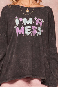 I'm A Mess Vintage Long-Sleeve Graphic Tee - ShopPromesa