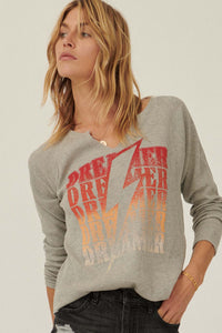 Dreamer Vintage Split-Neck Thermal Graphic Top - ShopPromesa