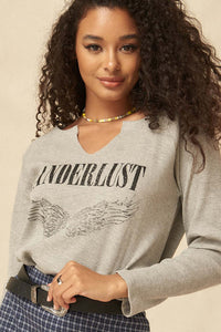 Wanderlust Vintage Split-Neck Thermal Graphic Top - ShopPromesa