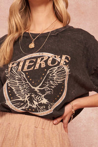 Fierce Eagle Studded Vintage-Wash Graphic Tee - ShopPromesa