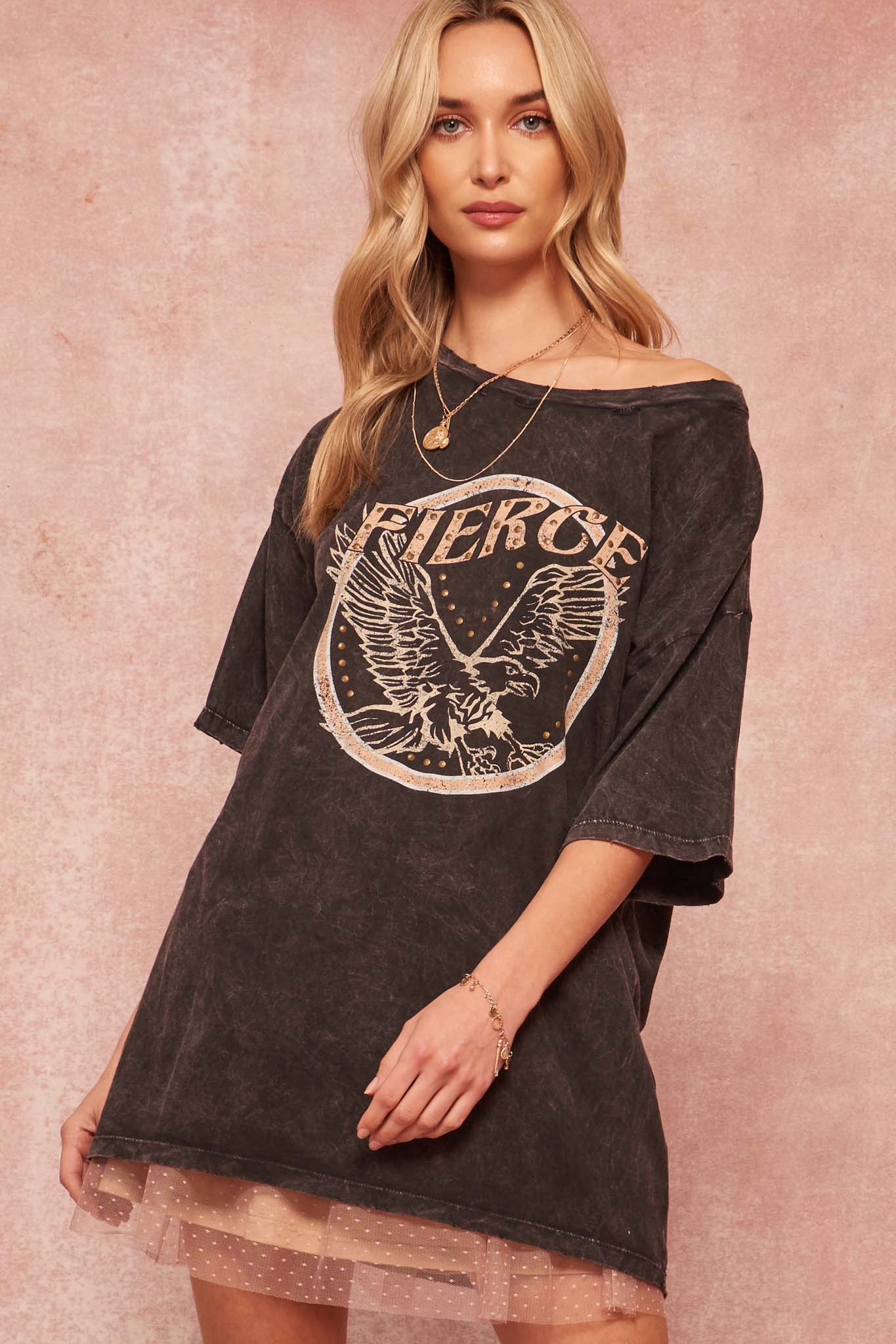 Fierce Eagle Studded Vintage-Wash Graphic Tee - ShopPromesa