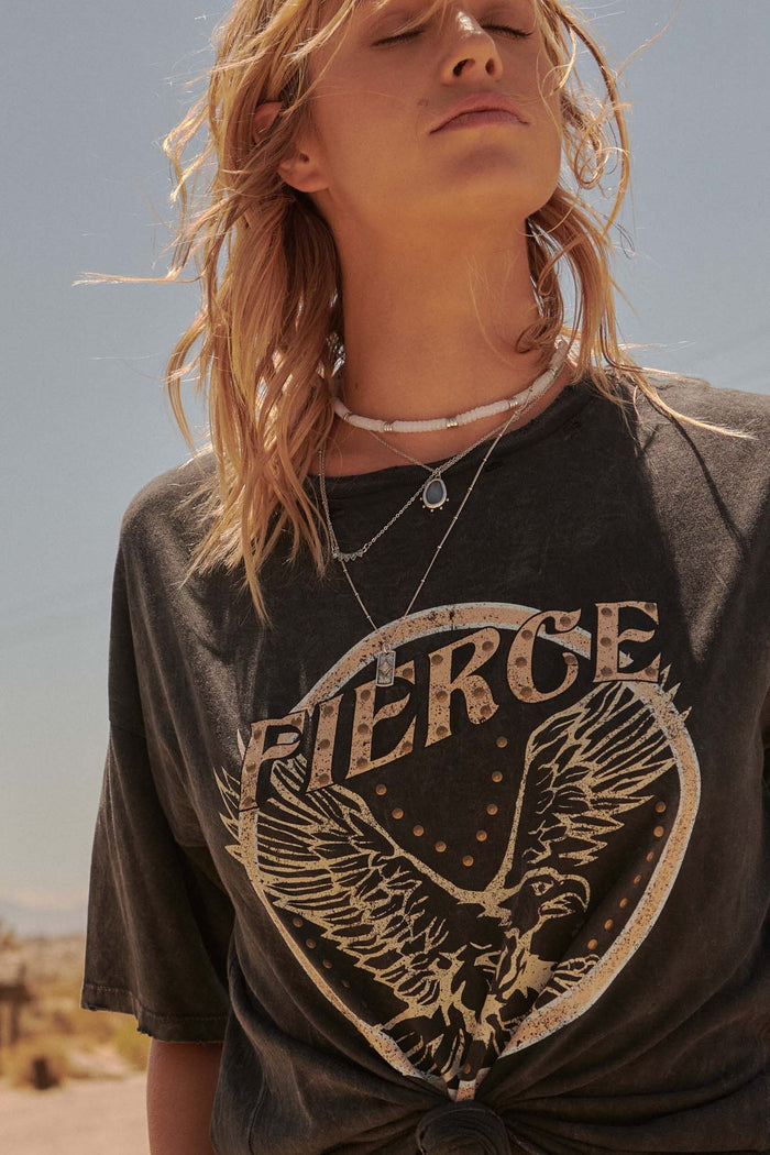 Fierce Eagle Studded Vintage-Wash Graphic Tee - ShopPromesa