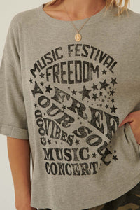 Music Fest Vintage Half-Sleeve Thermal Graphic Top - ShopPromesa