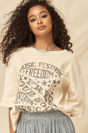 Music Fest Vintage Half-Sleeve Thermal Graphic Top - ShopPromesa