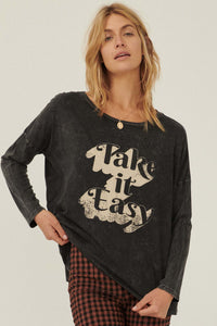 Take It Easy Vintage Long-Sleeve Graphic Tee - ShopPromesa