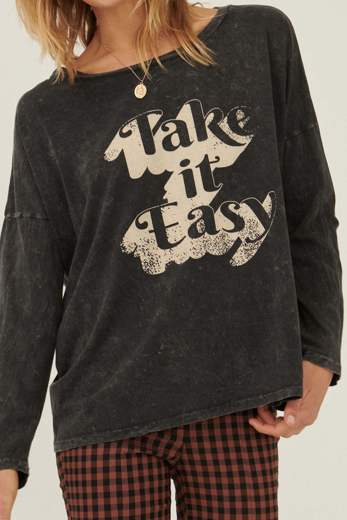 Take It Easy Vintage Long-Sleeve Graphic Tee - ShopPromesa