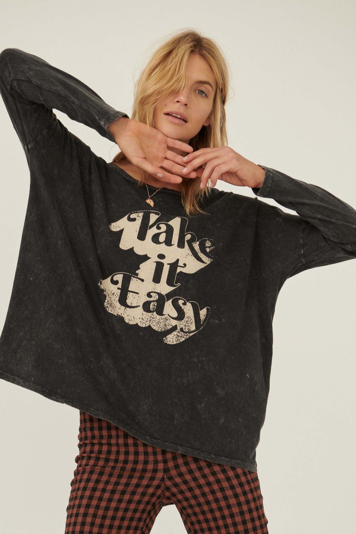 Take It Easy Vintage Long-Sleeve Graphic Tee - ShopPromesa