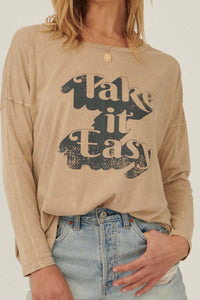 Take It Easy Vintage Long-Sleeve Graphic Tee - ShopPromesa