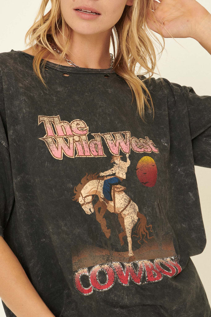 Wild West Oversize Distressed Graphic Tee - ShopPromesa