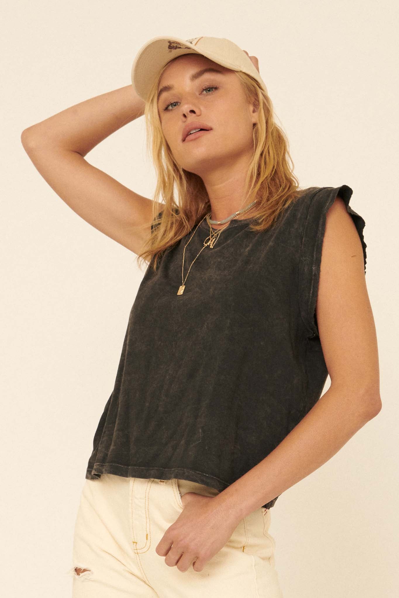 At Ease Sleeveless Vintage-Wash Tee - ShopPromesa