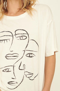 Art Faces Oversize Distressed Graphic Tee - ShopPromesa