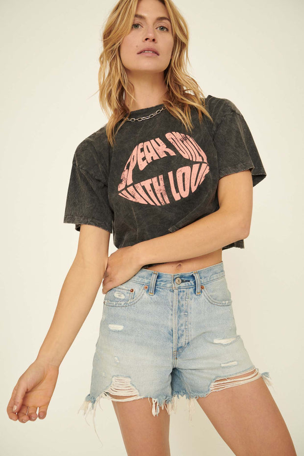 Speak with Love Vintage-Wash Cropped Graphic Tee - ShopPromesa