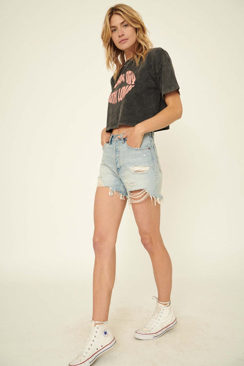 Speak with Love Vintage-Wash Cropped Graphic Tee - ShopPromesa
