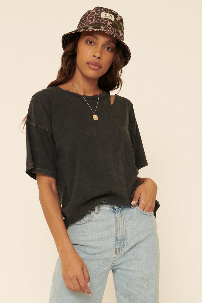 Less Is More Distressed Vintage-Washed Drop-Shoulder Tee - ShopPromesa