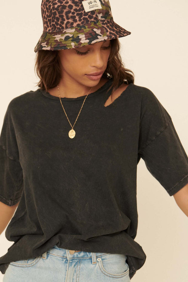 Less Is More Distressed Vintage-Washed Drop-Shoulder Tee - ShopPromesa