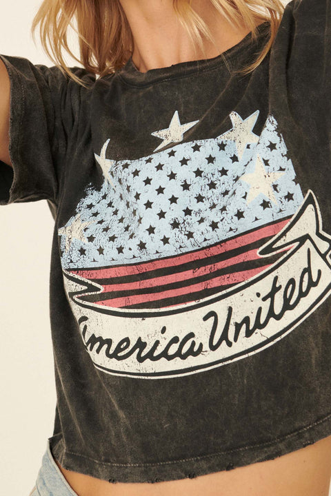 America United Vintage-Wash Cropped Graphic Tee - ShopPromesa