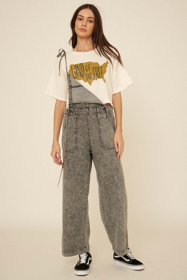 Land of the Free Cropped Graphic Waffle Tee - ShopPromesa