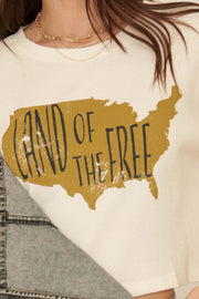Land of the Free Cropped Graphic Waffle Tee - ShopPromesa