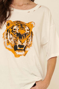 Roaring Tiger Distressed Oversized Graphic Tee - ShopPromesa