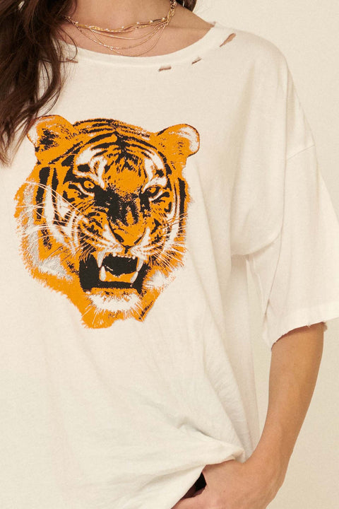 Roaring Tiger Distressed Oversized Graphic Tee - ShopPromesa