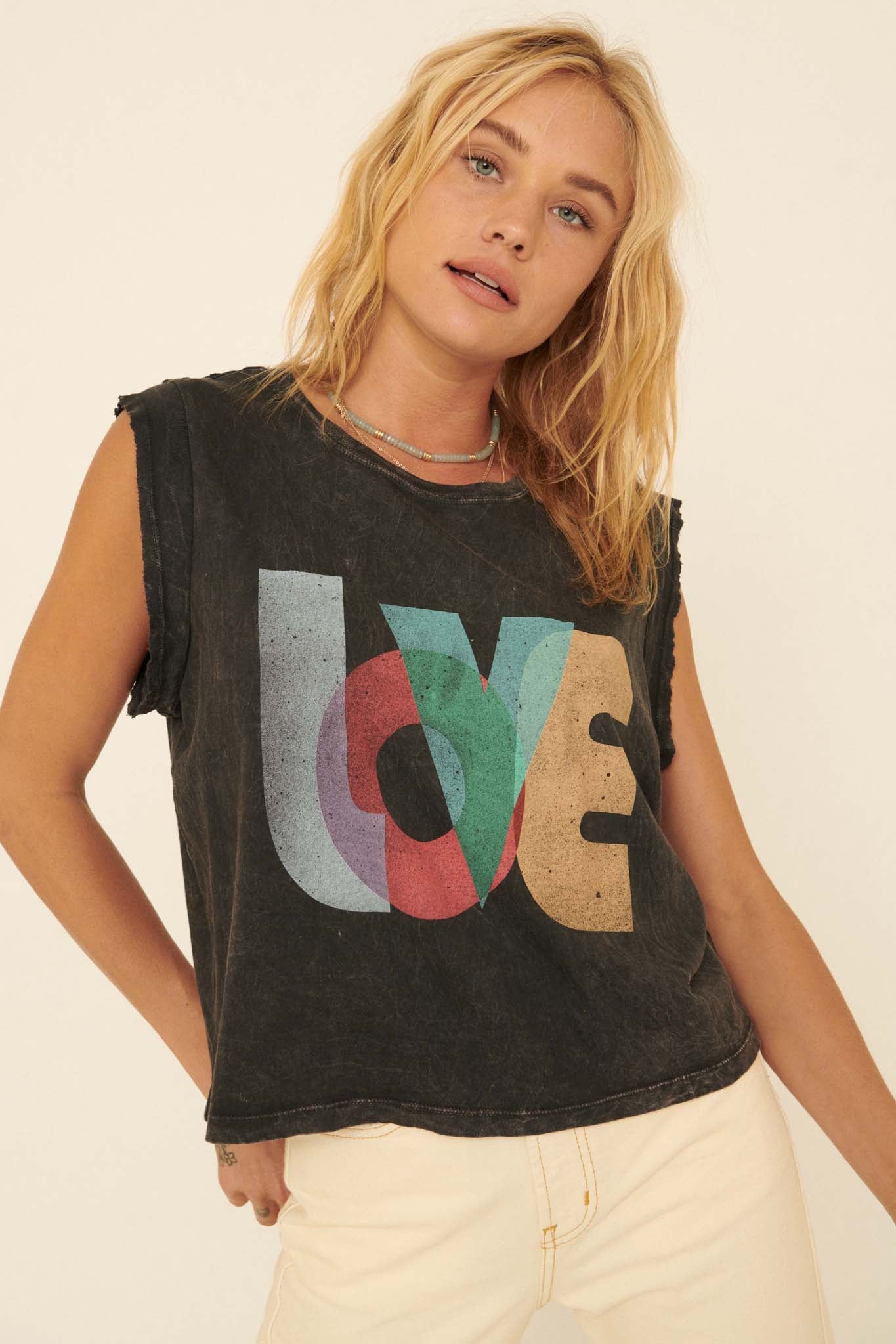 Love Sleeveless Vintage-Washed Tee - ShopPromesa