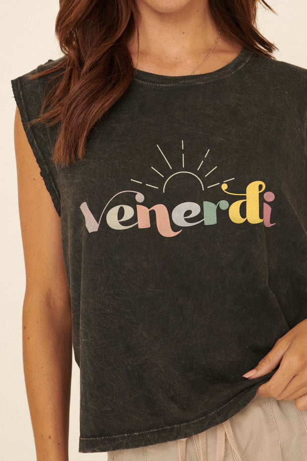 Venerdi Vintage-Wash Sleeveless Graphic Tee - ShopPromesa