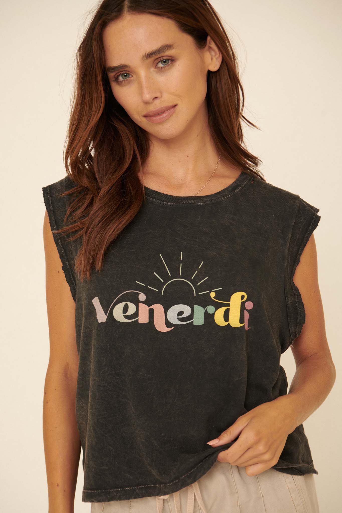 Venerdi Vintage-Wash Sleeveless Graphic Tee - ShopPromesa