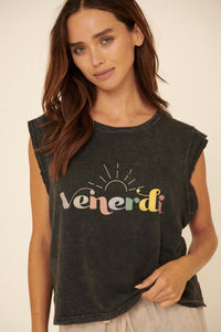 Venerdi Vintage-Wash Sleeveless Graphic Tee - ShopPromesa