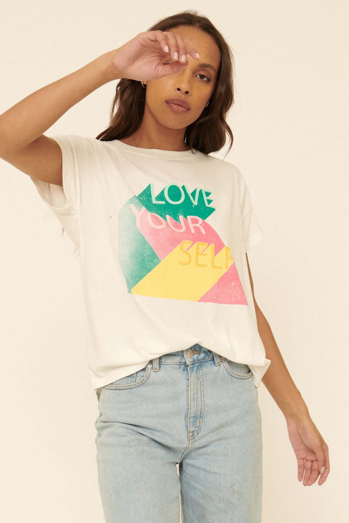 Love Your Self Vintage-Print Graphic Tee - ShopPromesa