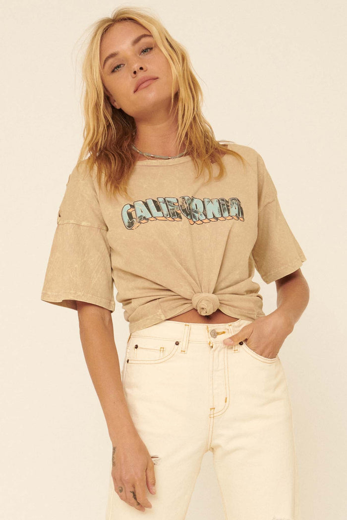 California Slashed Vintage-Wash Graphic Tee - ShopPromesa