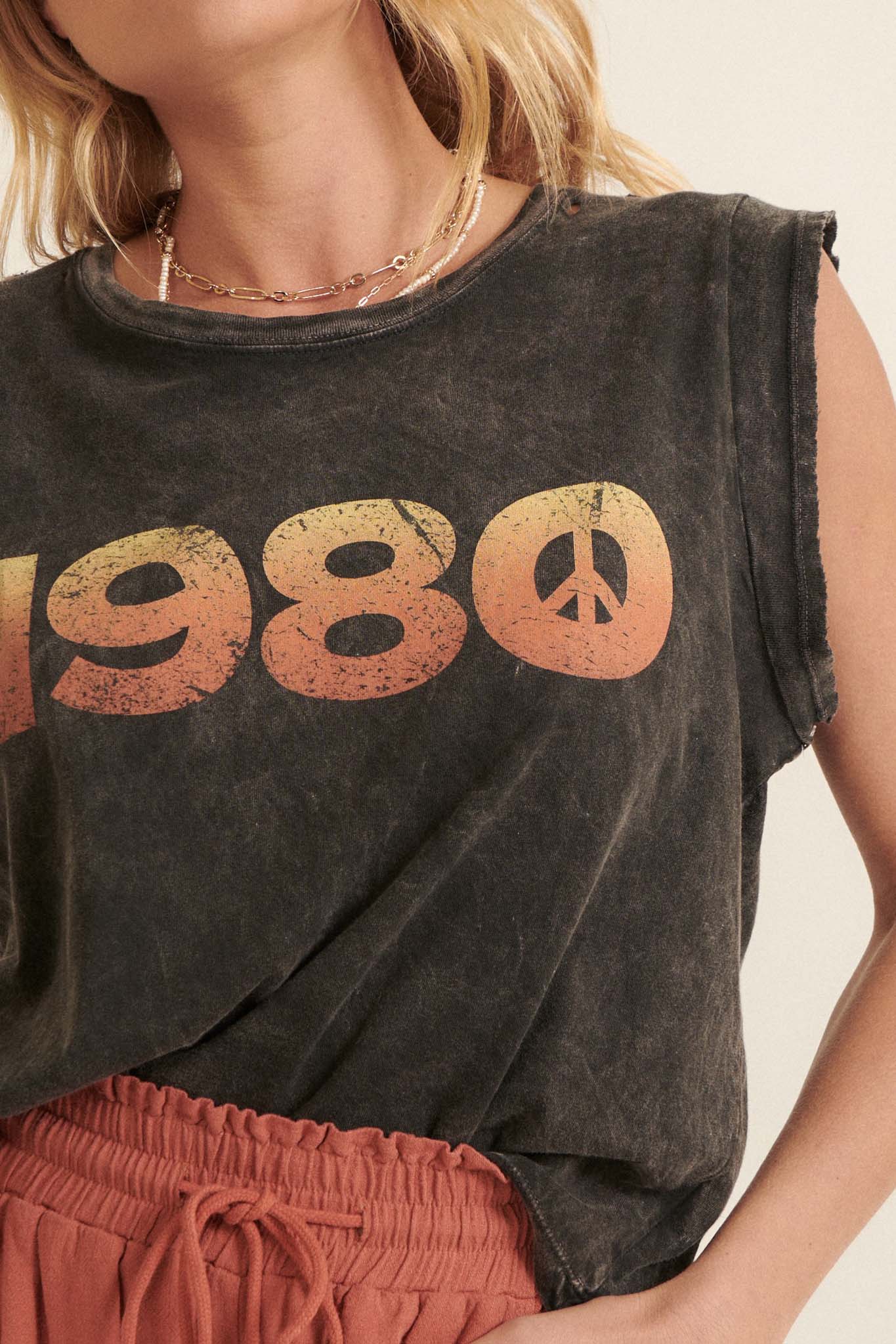 1980 Vintage-Wash Sleeveless Graphic Tee - ShopPromesa