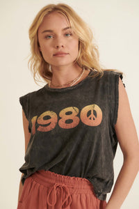 1980 Vintage-Wash Sleeveless Graphic Tee - ShopPromesa