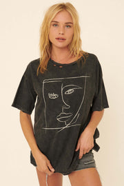Abstract Art Portrait Distressed Graphic Tee - ShopPromesa