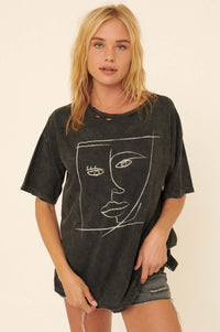 Abstract Art Portrait Distressed Graphic Tee - ShopPromesa