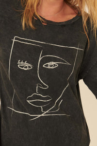 Abstract Art Portrait Distressed Graphic Tee - ShopPromesa