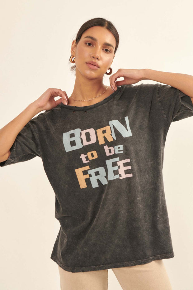 Born to Be Free Distressed Graphic Tee - ShopPromesa