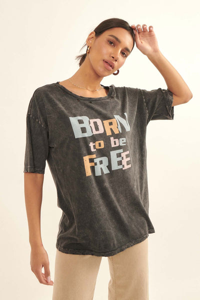 Born to Be Free Distressed Graphic Tee - ShopPromesa