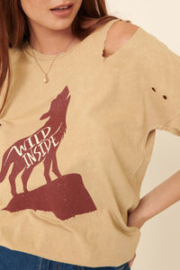 Wild Inside Distressed Vintage-Wash Graphic Tee - ShopPromesa