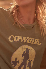 Cowgirl Distressed Vintage-Wash Graphic Tee - ShopPromesa