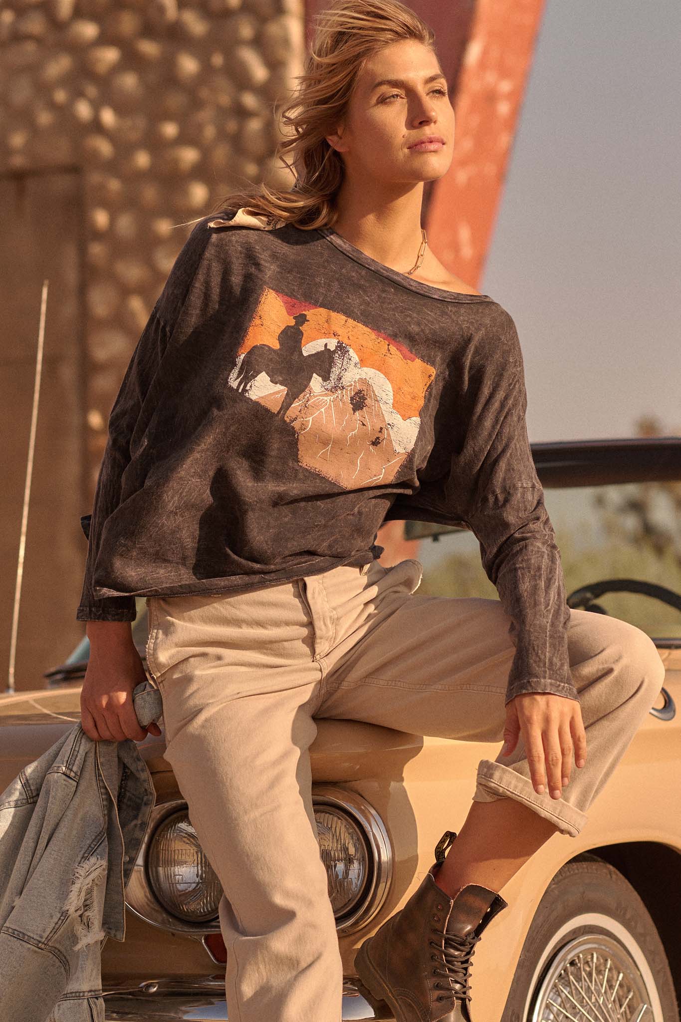 Open Range Vintage Cowboy Long-Sleeve Graphic Tee - ShopPromesa