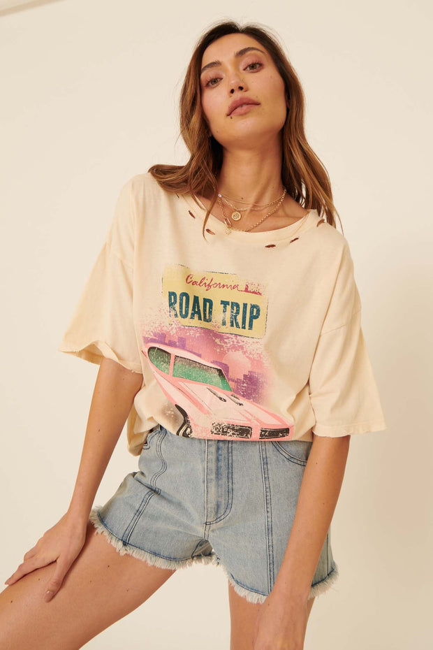Road Trip Distressed Oversize Graphic Tee - ShopPromesa