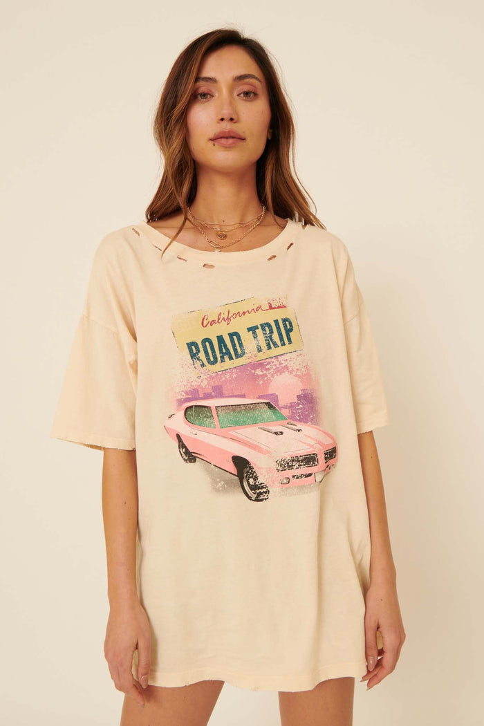 Road Trip Distressed Oversize Graphic Tee - ShopPromesa